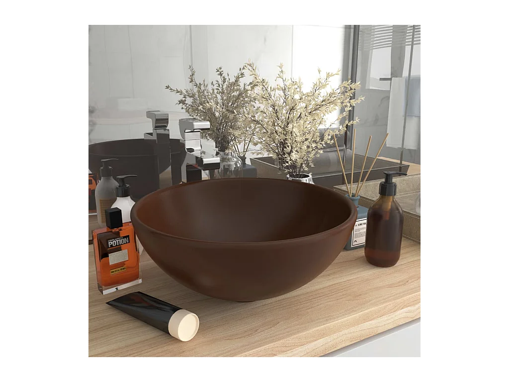 Lavabo rond-Vasque à poser-Lavabo salle de bain Marron foncé mat 32,5x14 cm Céramique