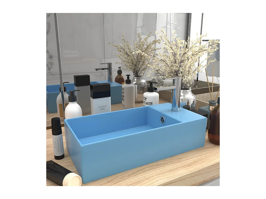 Lavabo salle de bain-Vasque à poser avec trop-plein Céramique Bleu clair