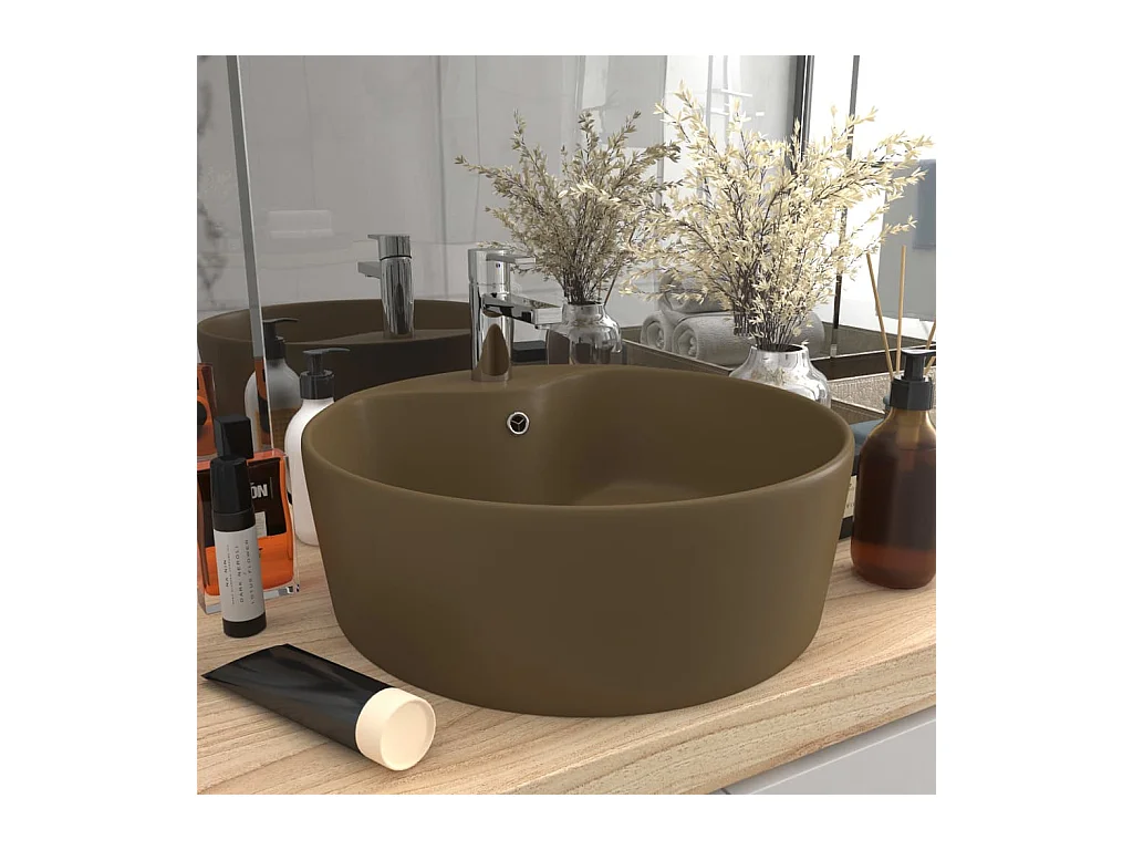Lavabo salle de bain-Lavabo de luxe avec trop-plein Crème mat 36x13 cm Céramique