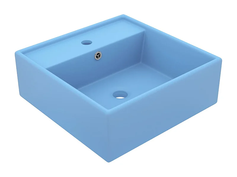 Vasque à poser-Lavabo carré à trop-plein Bleu clair mat 41x41 cm Céramique
