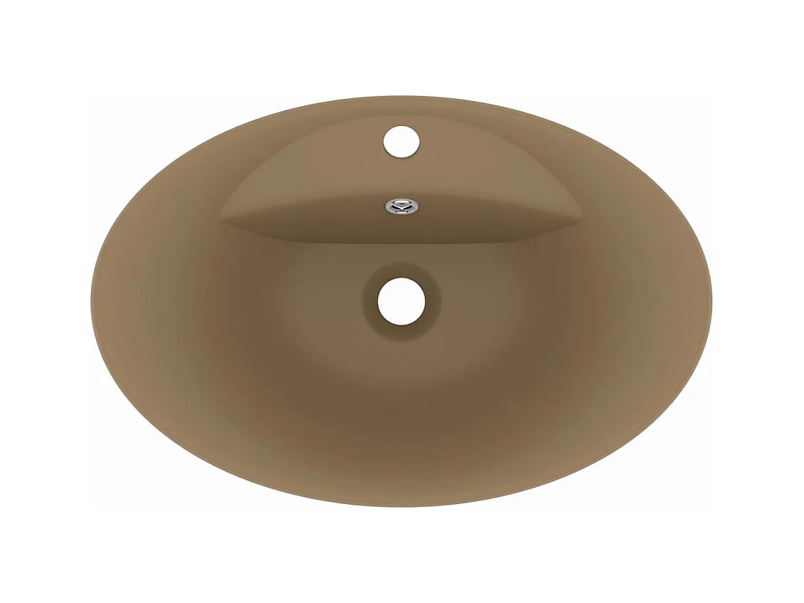 Lavabo | Vasque à poser | Bac à laver ovale de luxe à trop-plein Crème mat 58,5x39cm Céramique