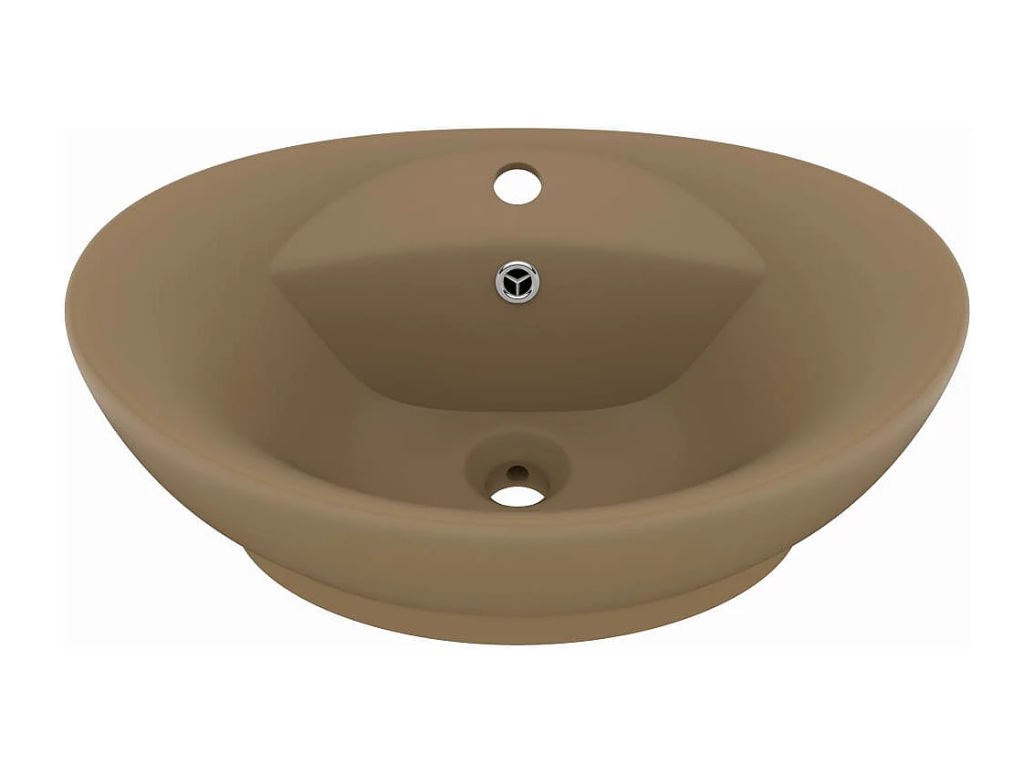Lavabo | Vasque à poser | Bac à laver ovale de luxe à trop-plein Crème mat 58,5x39cm Céramique