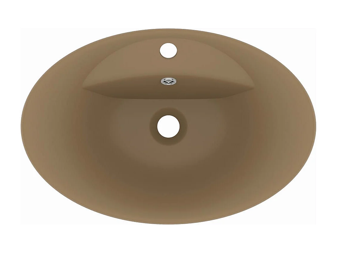 Lavabo | Vasque à poser | Bac à laver ovale de luxe à trop-plein Crème mat 58,5x39cm Céramique