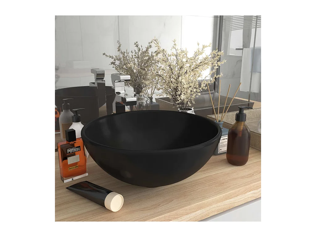 Lavabo rond-Vasque à poser-Lavabo salle de bain Noir mat 32,5x14 cm Céramique