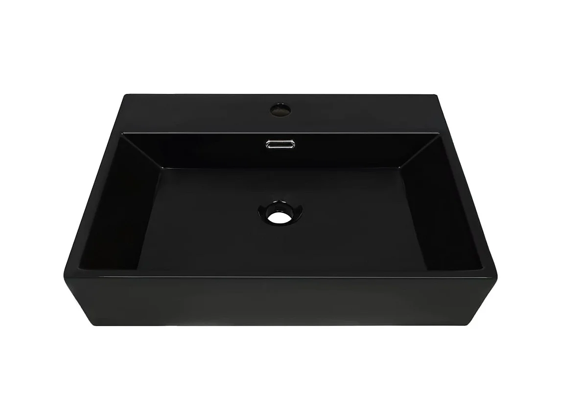Lavabo salle de bain-Vasque avec trou de robinet en céramique Noir 76x42,5x14,5 cm