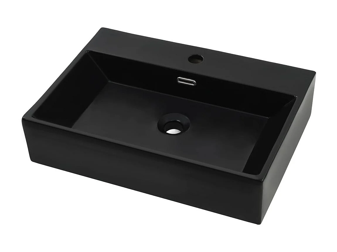 Lavabo salle de bain-Vasque avec trou de robinet en céramique Noir 76x42,5x14,5 cm