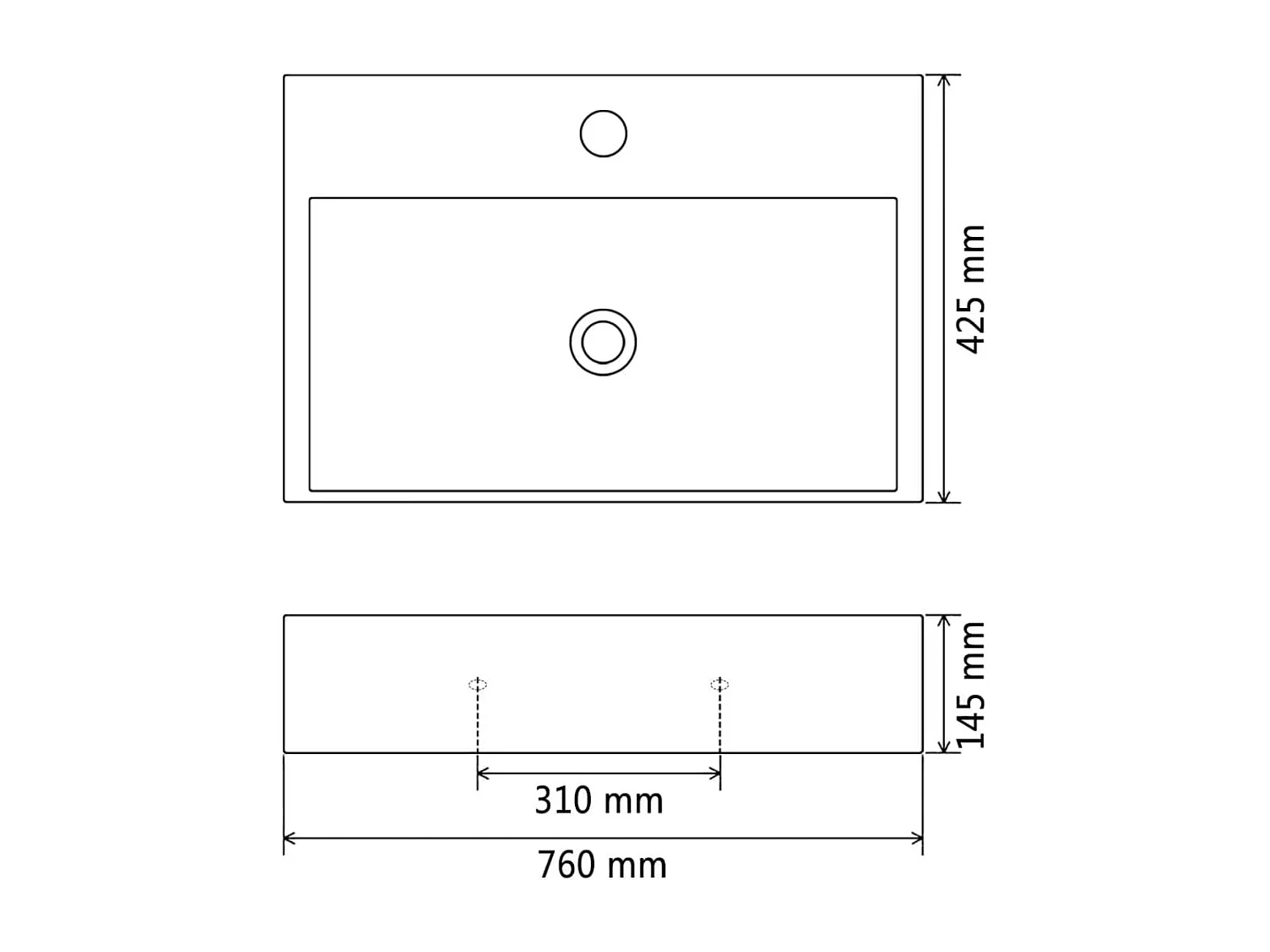 Lavabo salle de bain-Vasque avec trou de robinet en céramique Noir 76x42,5x14,5 cm
