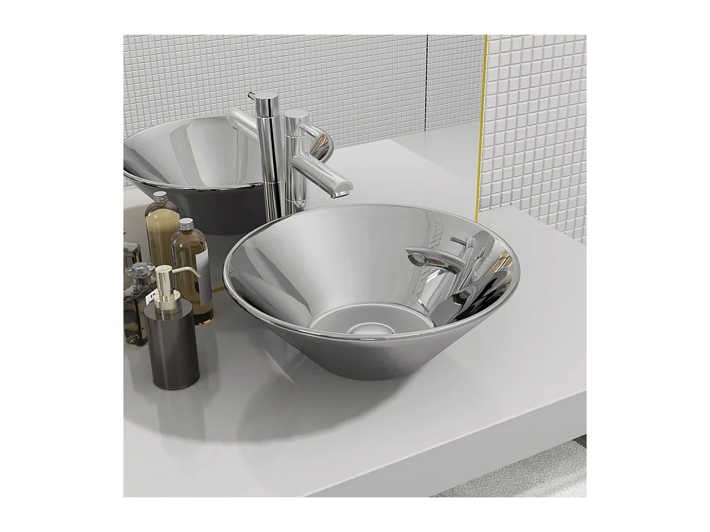Lavabo salle de bain-Vasque à poser 42 x 14 cm Céramique Argenté