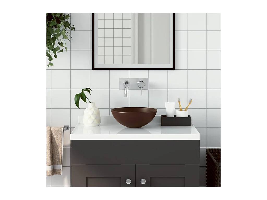 Lavabo salle de bain-Vasque à poser Céramique Marron Rond