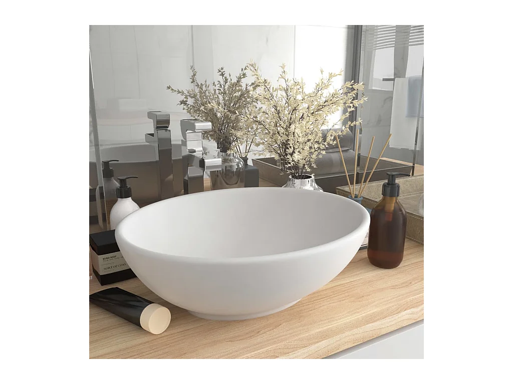 Lavabo-Vasque à poser-Bac à laver ovale de luxe Blanc mat 40x33 cm Céramique