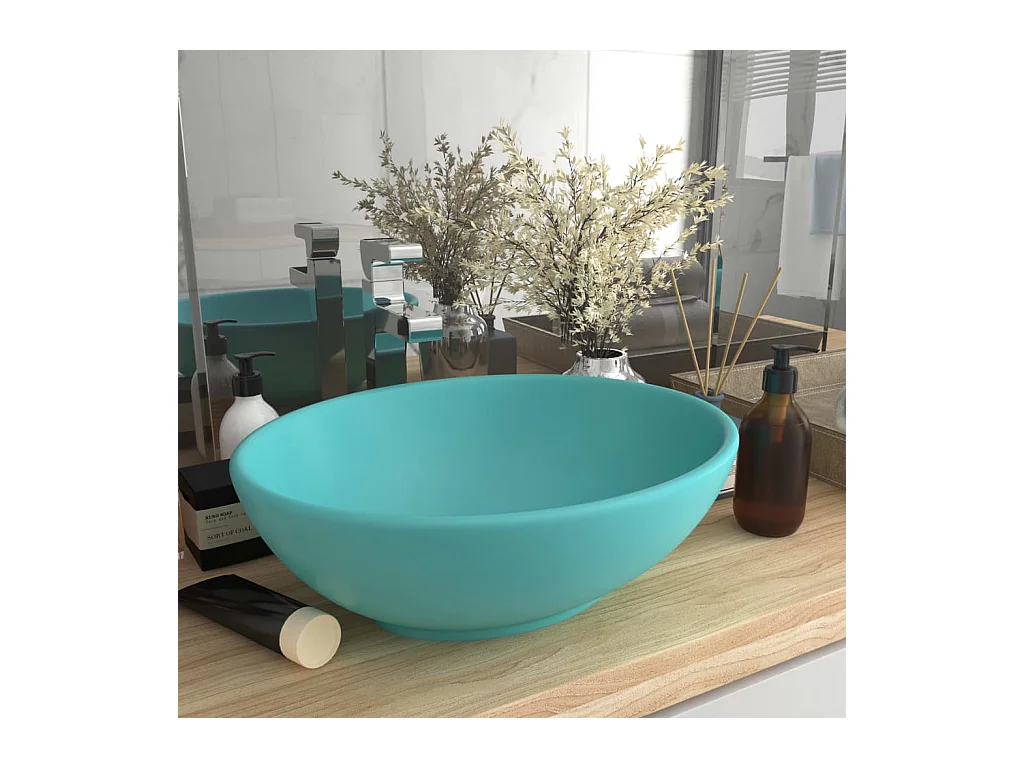 Lavabo-Vasque à poser-Bac à laver ovale de luxe Vert clair mat 40x33 cm Céramique