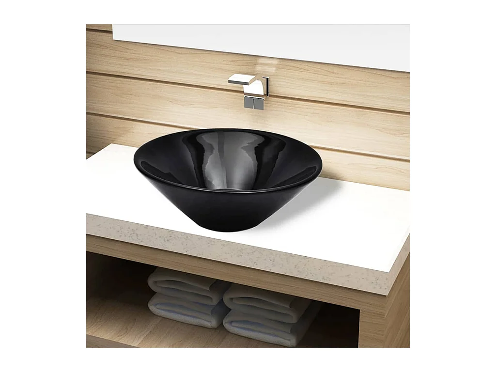 Lavabo salle de bain-Vasque rond céramique Noir pour salle de bain