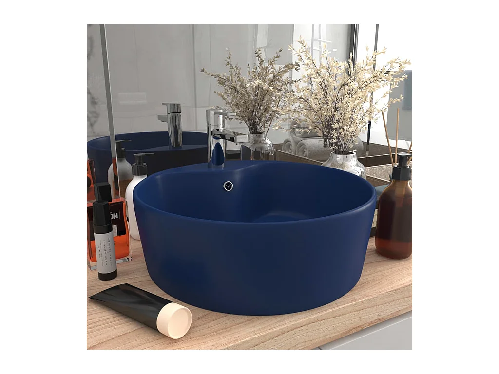 Lavabo salle de bain-Lavabo de luxe avec trop-plein Bleu foncé mat 36x13cm Céramique