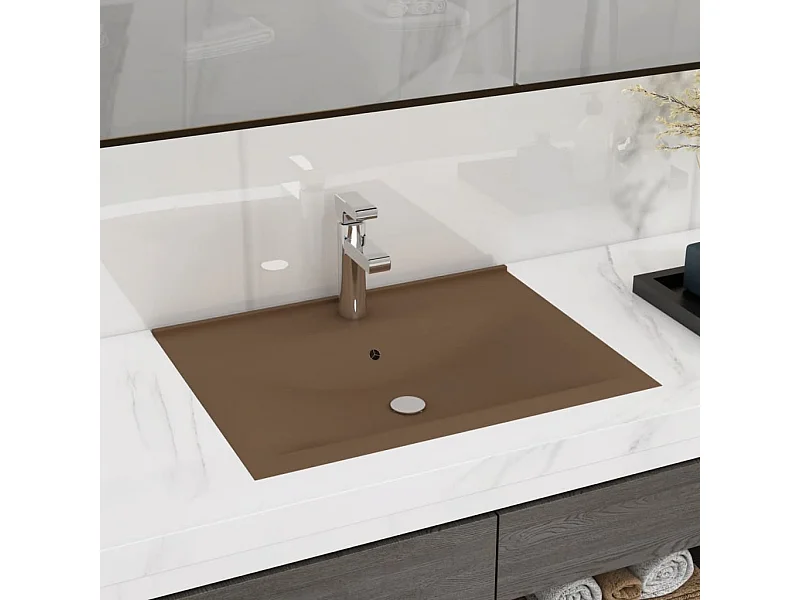 Vasque à poser-Lavabo avec trou de robinet Crème mat 60x46 cm Céramique