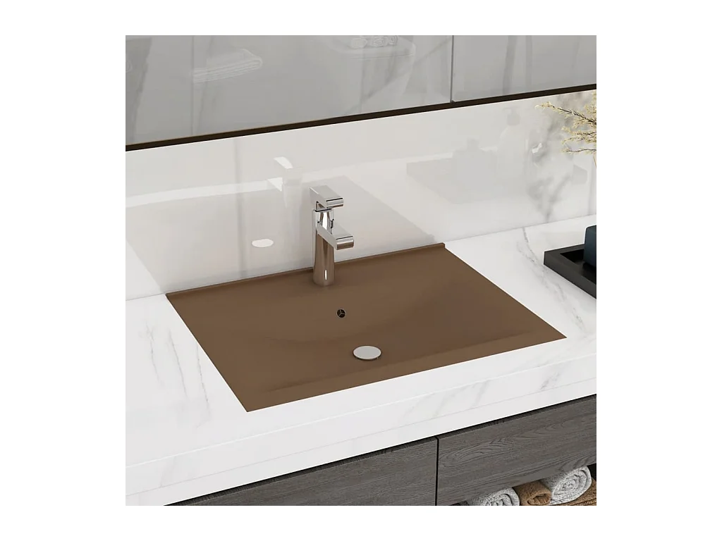 Vasque à poser-Lavabo avec trou de robinet Crème mat 60x46 cm Céramique