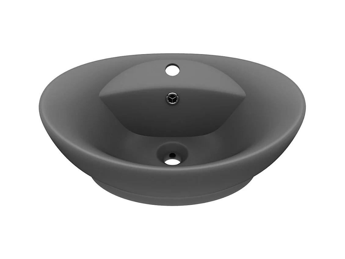 Lavabo | Vasque à poser | Bac à laver ovale à trop-plein Gris foncé mat 58,5x39 cm Céramique