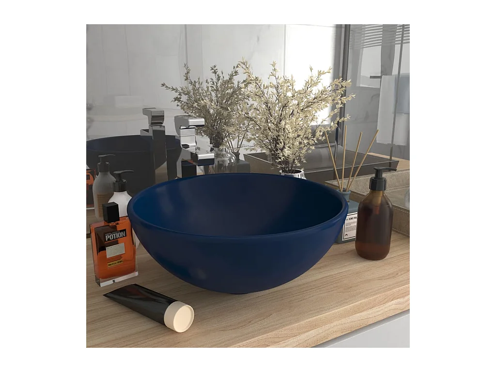 Lavabo rond-Vasque à poser-Bac à laver de luxe de salle Bleu foncé mat 32,5x14cm Céramique