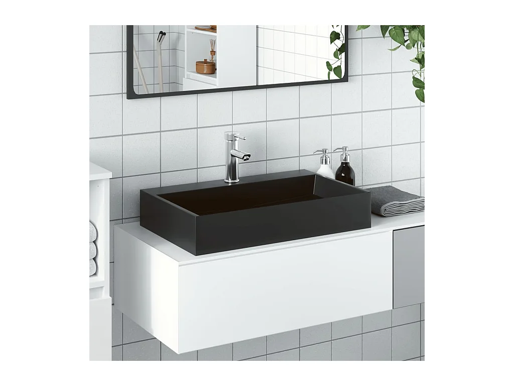 Vasque à poser Lavabo 60x38x11 cm fonte minérale/marbre noir mat