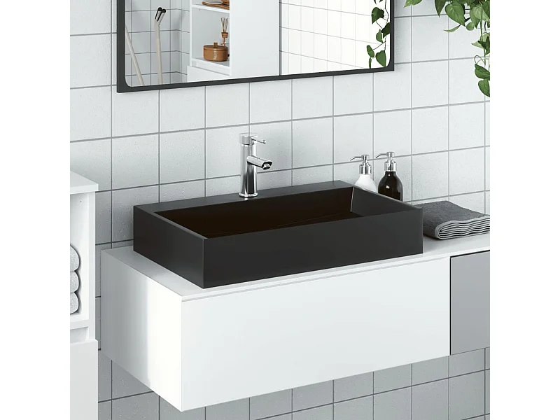 Vasque à poser Lavabo 60x38x11 cm fonte minérale/marbre noir mat