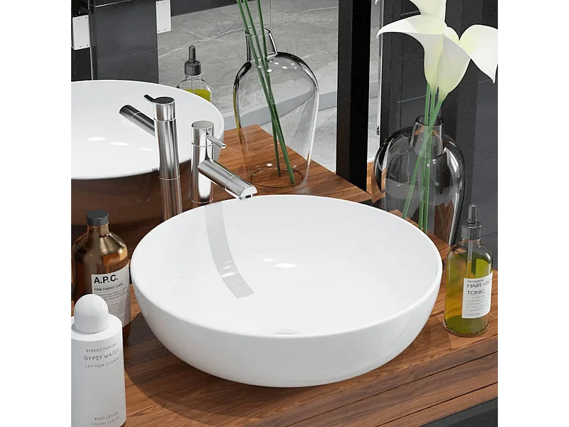 Lavabo rond-Vasque à poser-Lavabo salle de bain Céramique Blanc 41,5 x 13,5 cm