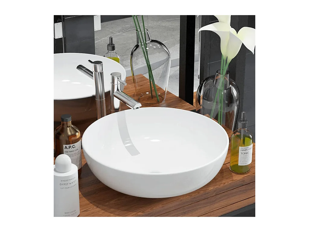 Lavabo rond-Vasque à poser-Lavabo salle de bain Céramique Blanc 41,5 x 13,5 cm