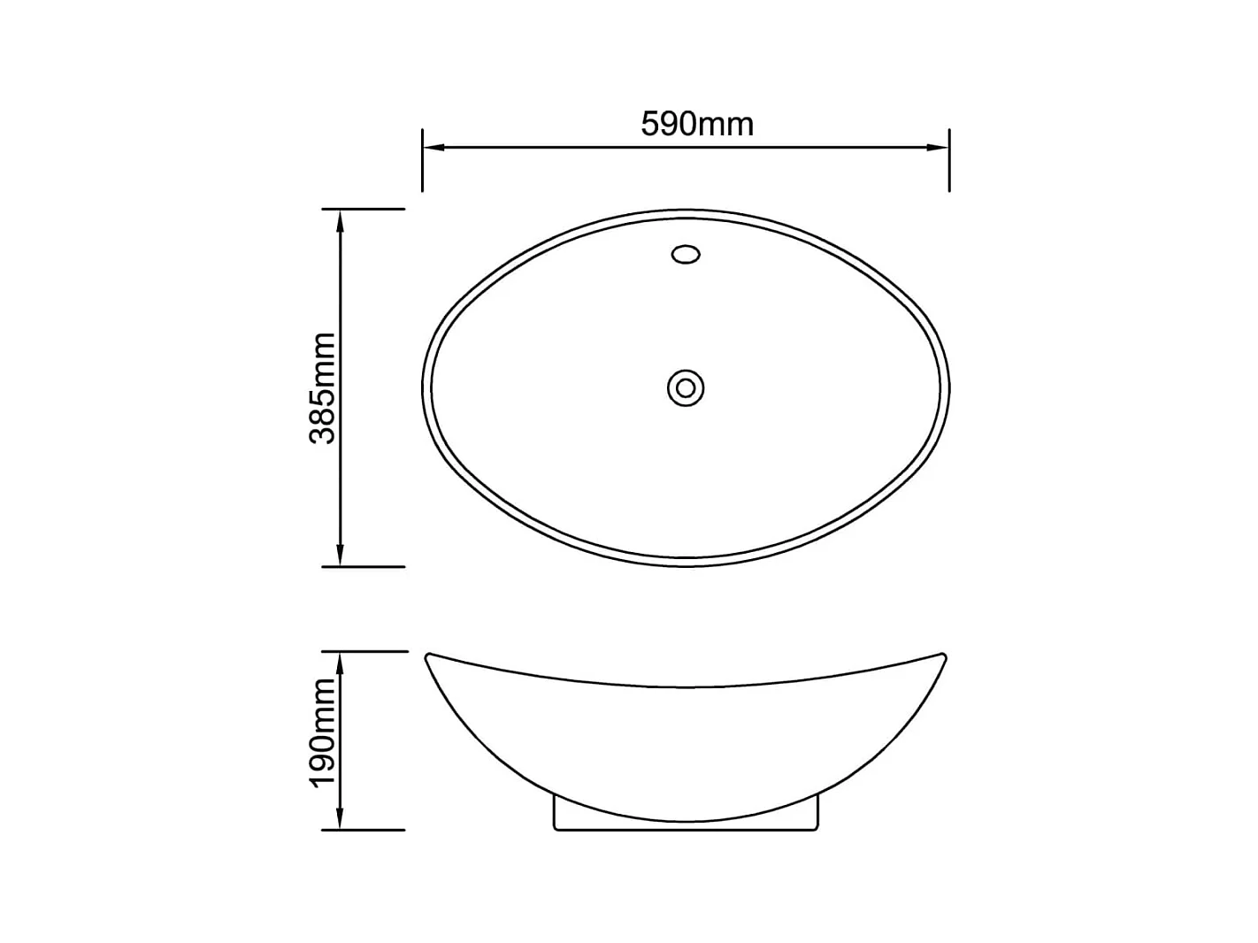 Lavabo-Vasque à poser-Bac à laver ovale en céramique avec trop plein 59 x 38,5 cm