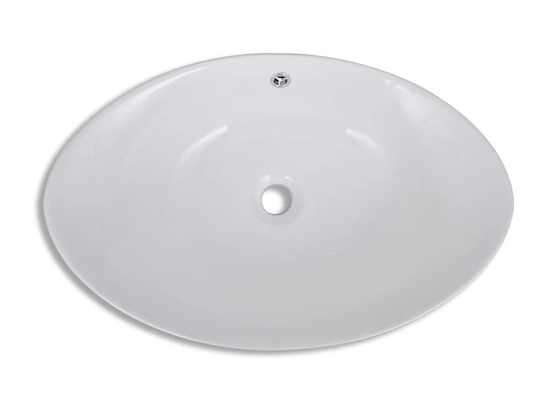 Lavabo-Vasque à poser-Bac à laver ovale en céramique avec trop plein 59 x 38,5 cm