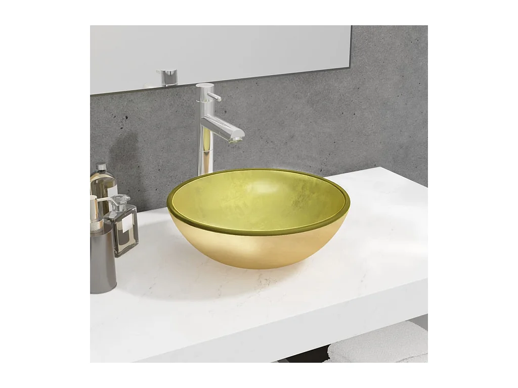 Lavabo Verre-Vasque à poser-Lavabo salle de bain trempé 35x12 cm Doré