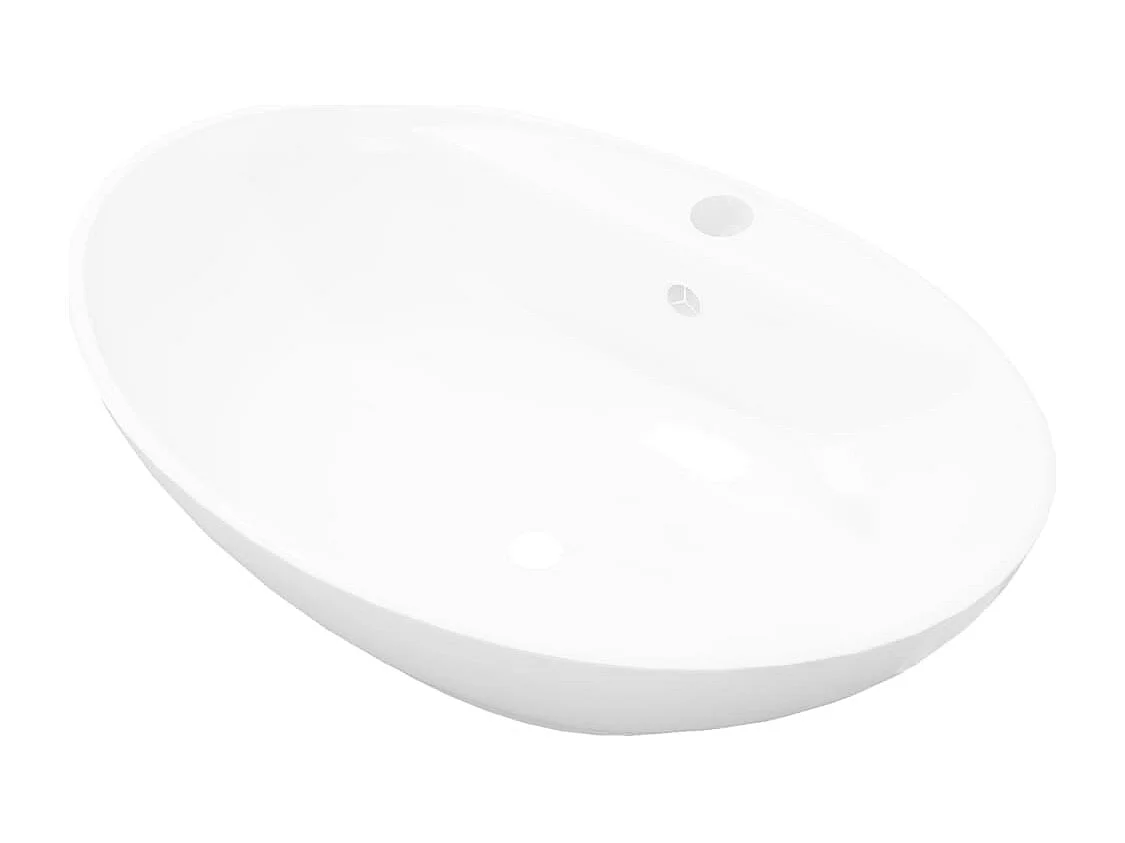 Lavabo-Vasque à poser-Bac à laver ovale en céramique avec trou de robinet