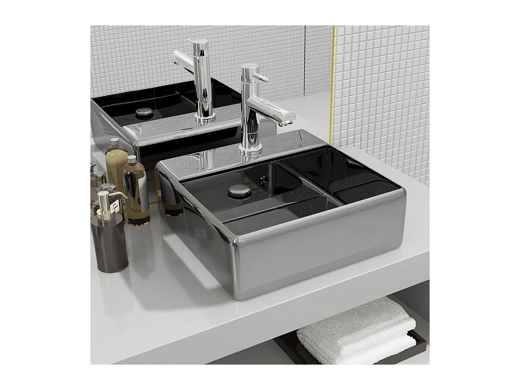 Vasque à poser-Lavabo avec trop-plein 41 x 41 x 15 cm Céramique Argenté