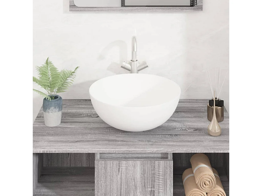 Vasque à poser-Lavabo blanc 36x15 cm céramique rond