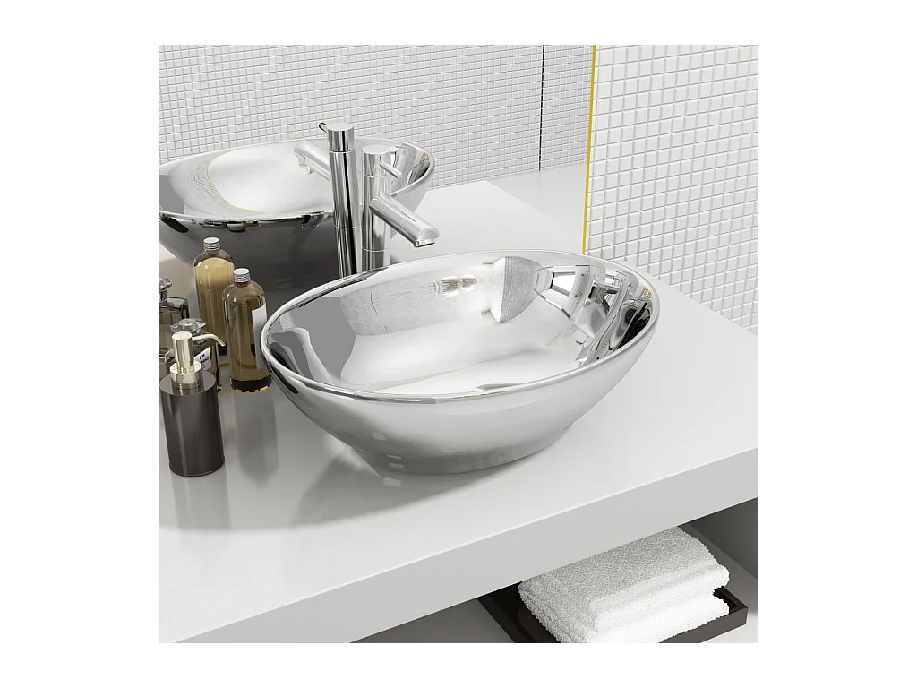 Lavabo salle de bain-Vasque à poser 40  x 33 x 13,5 cm Céramique Argenté