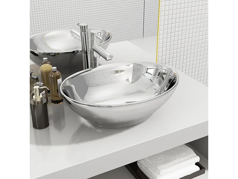Lavabo salle de bain-Vasque à poser 40  x 33 x 13,5 cm Céramique Argenté