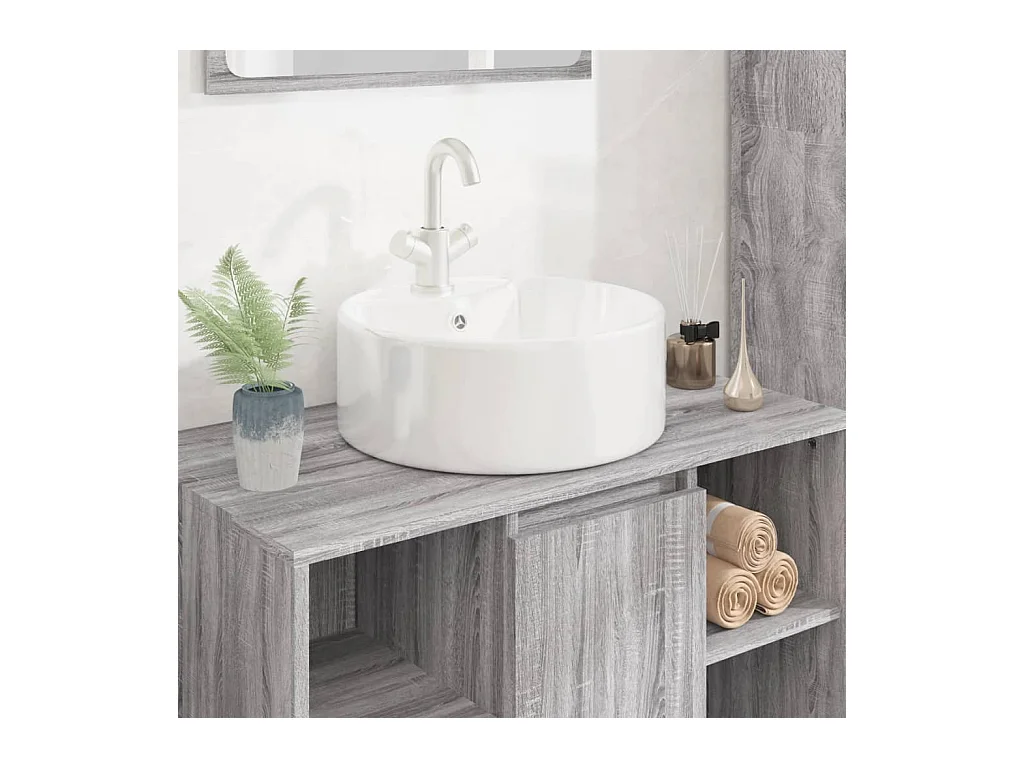 Vasque à poser-Lavabo blanc 40x14,5 cm céramique rond