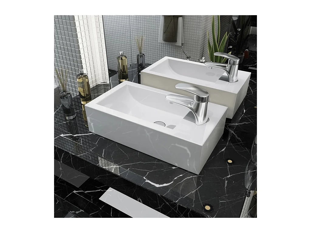 Vasque à poser Lavabo + trou de robinet Céramique Blanc 46 x 25,5 x 12 cm