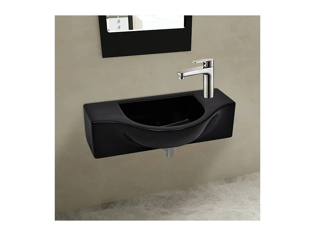 Lavabo salle de bain-Vasque à trou pour robinet céramique Noir pour salle de bain