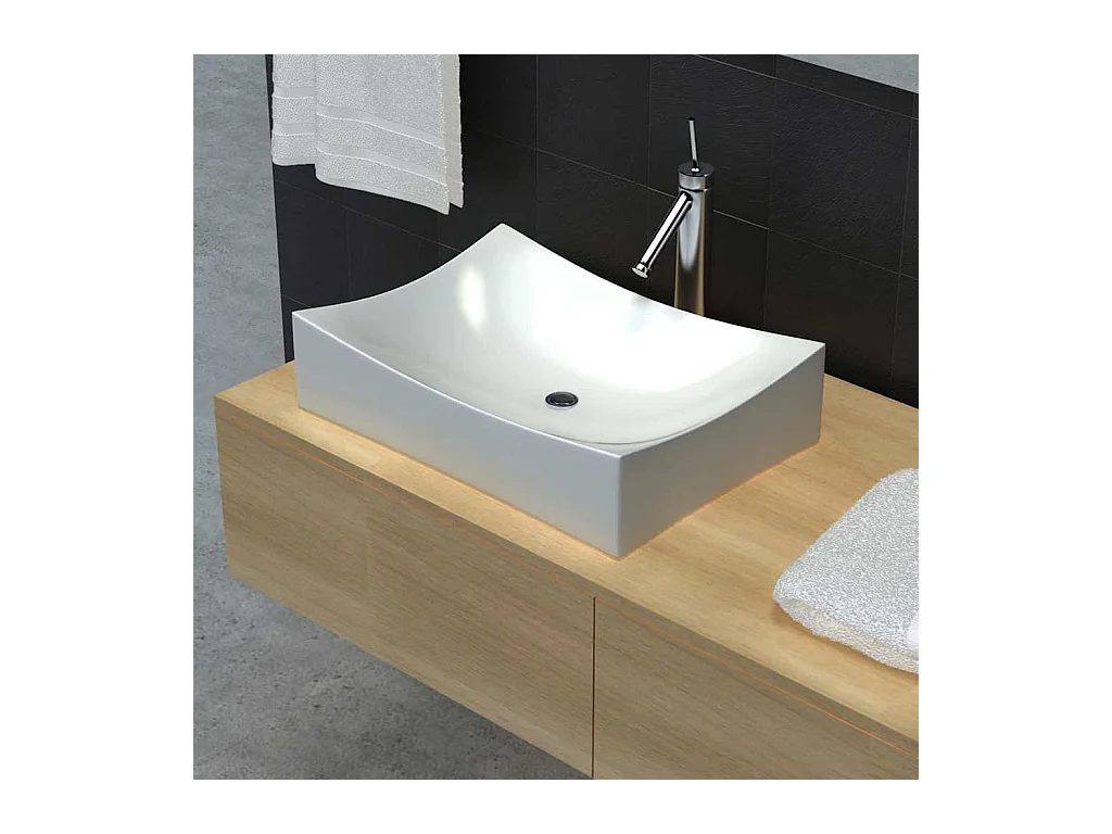 Lavabo salle de bain-Vasque à poser en céramique Blanc brillant