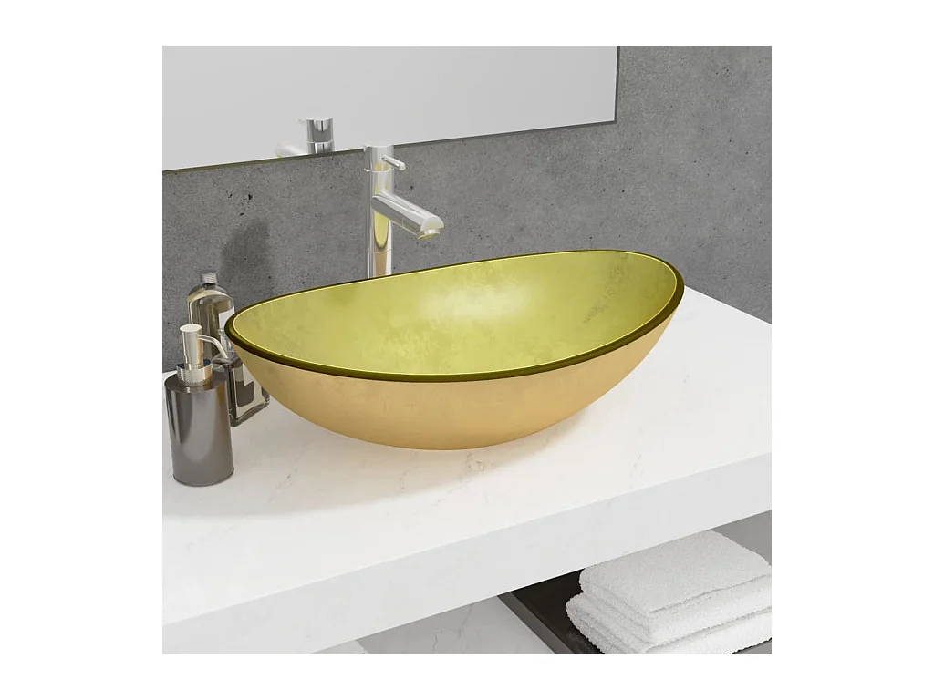 Lavabo Verre-Vasque à poser-Lavabo salle de bain trempé 54,5x35x15,5 cm Doré