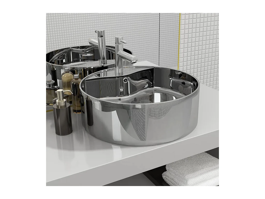 Vasque à poser-Lavabo avec trop-plein 46,5 x 15,5 cm Céramique Argenté