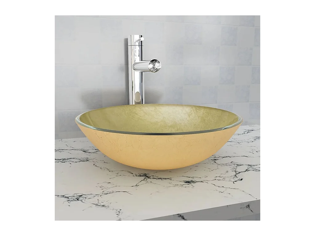 Lavabo Verre-Vasque à poser-Lavabo salle de bain trempé 42 cm Doré