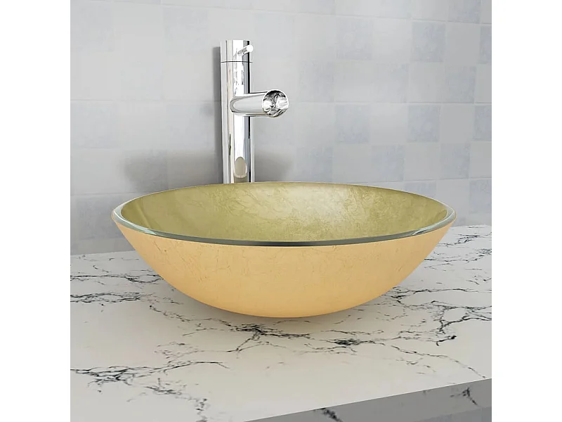 Lavabo Verre-Vasque à poser-Lavabo salle de bain trempé 42 cm Doré