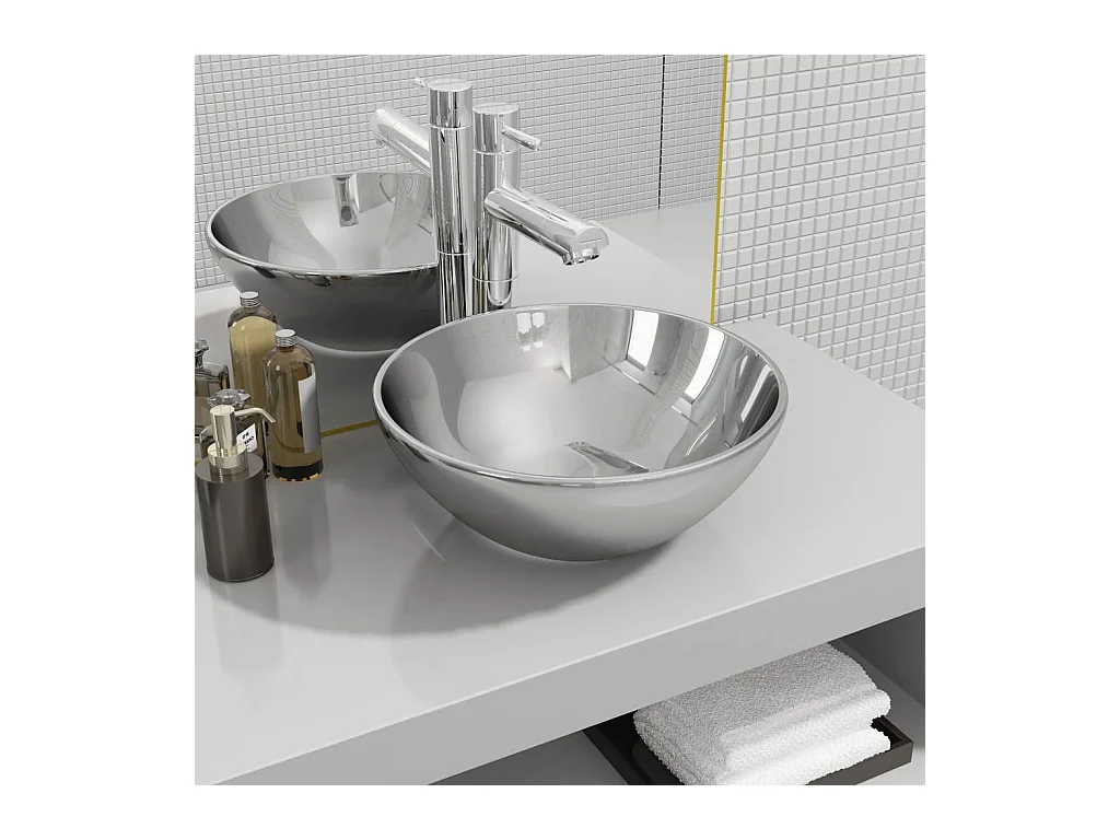 Lavabo salle de bain-Vasque à poser 32,5 x 14 cm Céramique Argenté