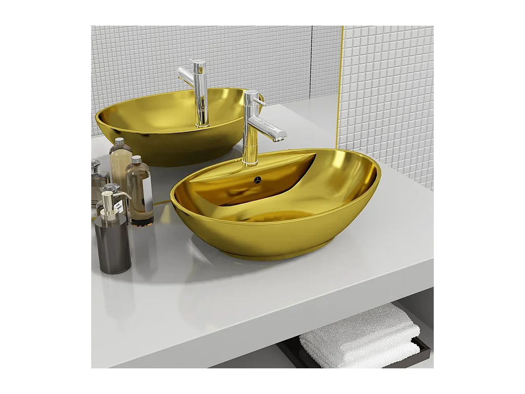 Vasque à poser-Lavabo avec trop-plein 58,5 x 39 x 21 cm Céramique Doré