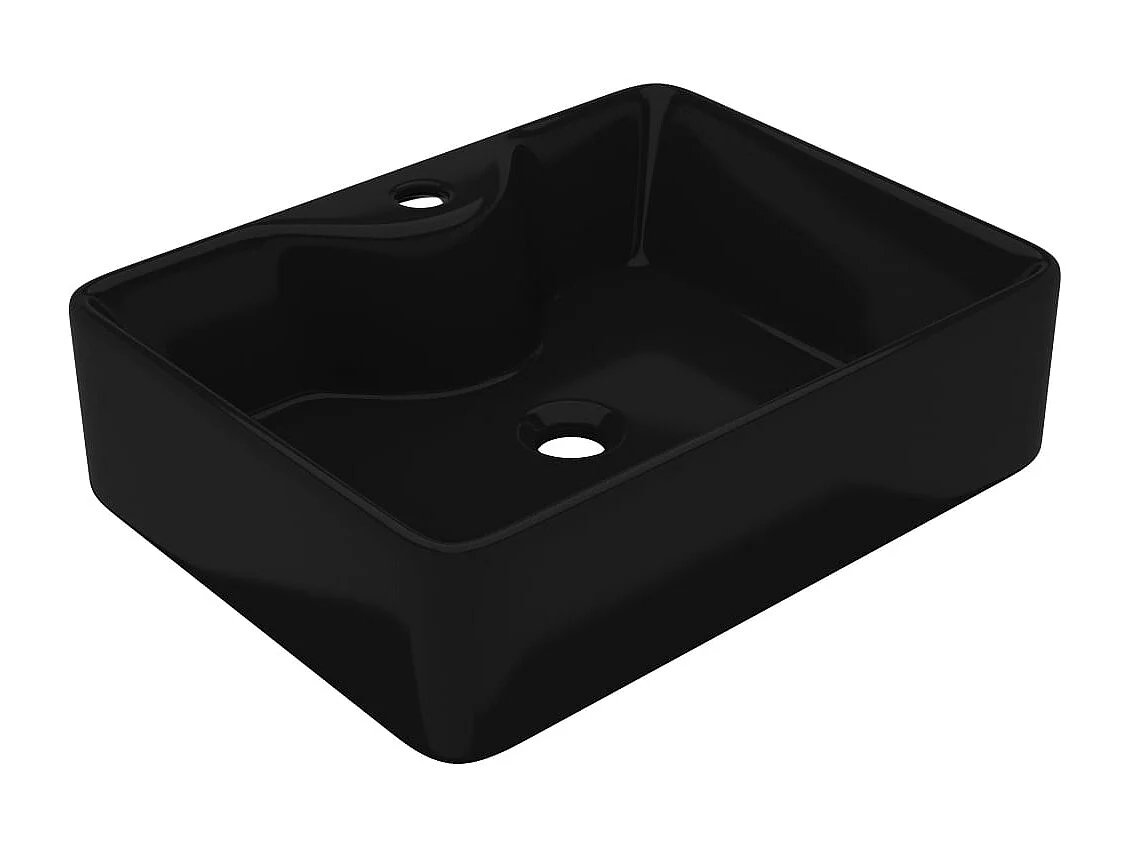 Lavabo salle de bain-Vasque carrée à trou pour robinet céramique Noir pour salle de bain