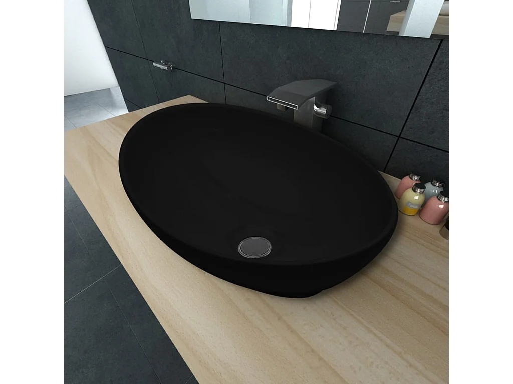 Lavabo-Vasque à poser-Bac à laver ovale Céramique 40 x 33 cm Noir