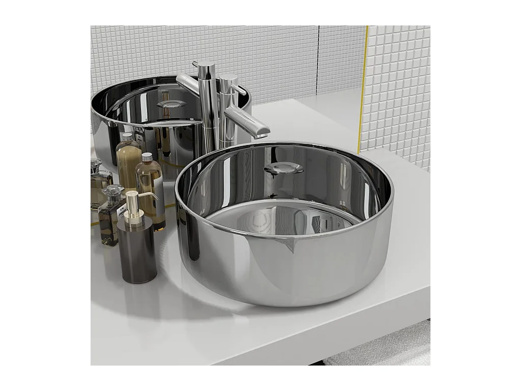 Lavabo salle de bain-Vasque à poser 40 x 15 cm Céramique Argenté