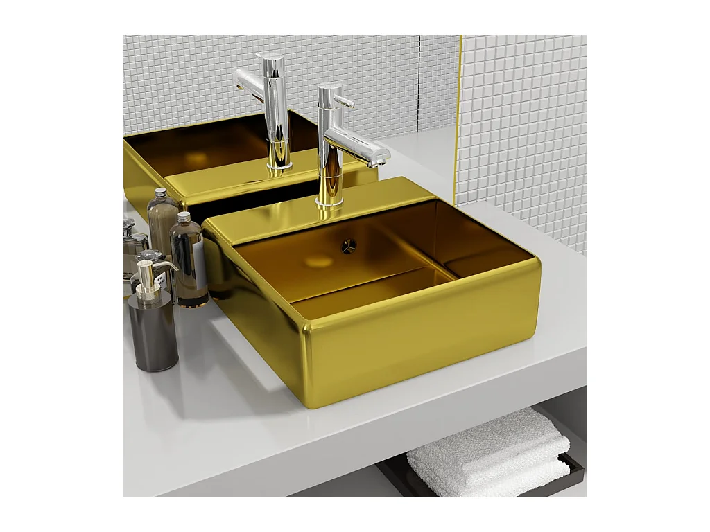 Vasque à poser-Lavabo avec trop-plein 41 x 41 x 15 cm Céramique Doré