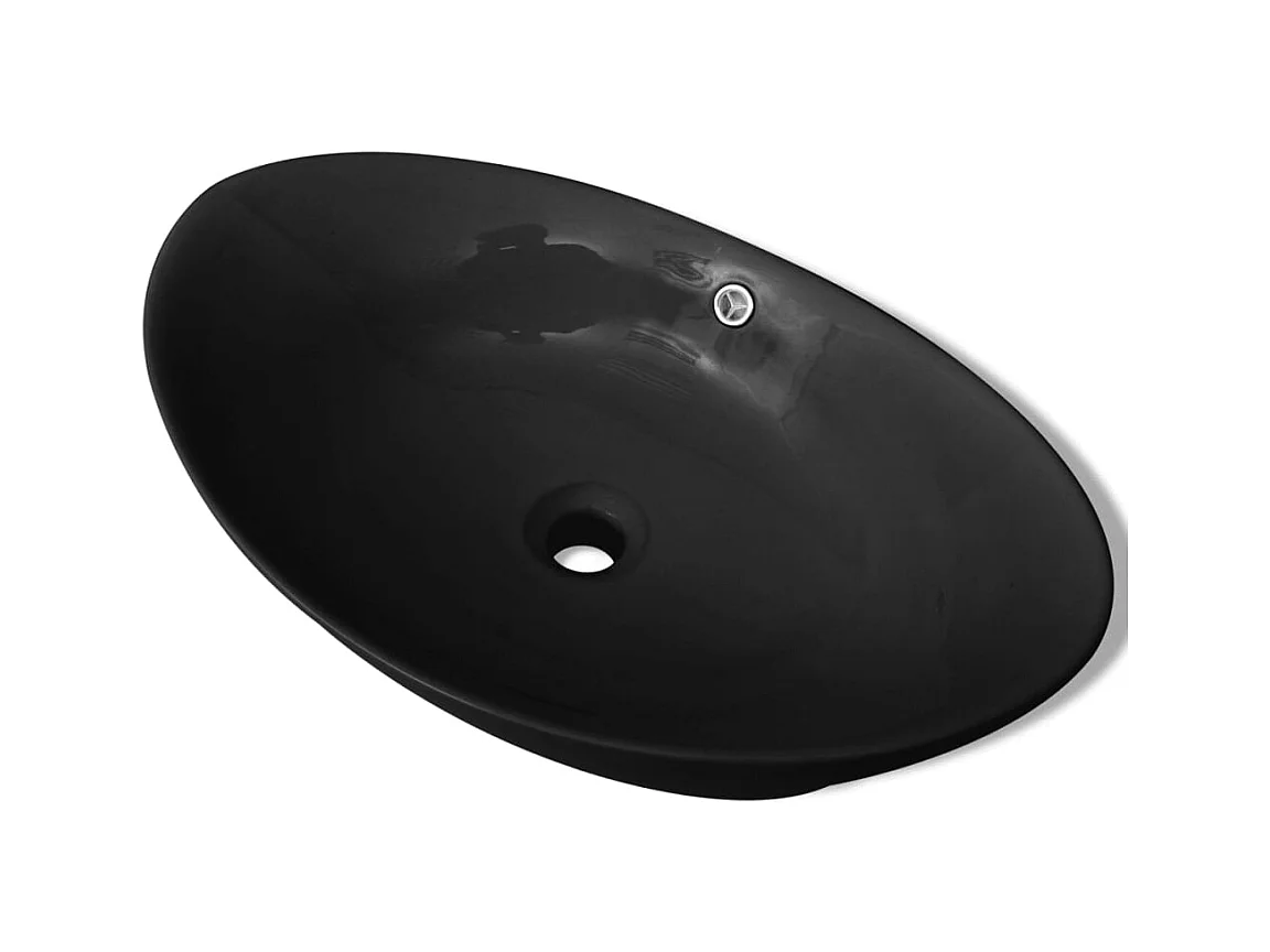 Lavabo-Vasque à poser-Bac à laver ovale en céramique noir avec trop plein 59 x 38,5 cm