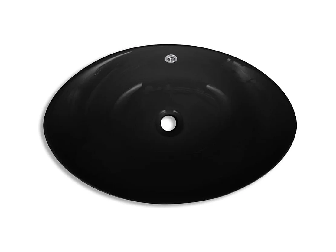 Lavabo-Vasque à poser-Bac à laver ovale en céramique noir avec trop plein 59 x 38,5 cm