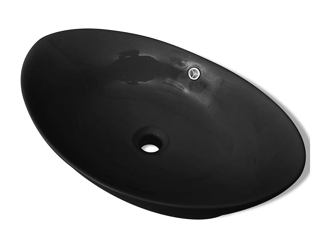 Lavabo-Vasque à poser-Bac à laver ovale en céramique noir avec trop plein 59 x 38,5 cm